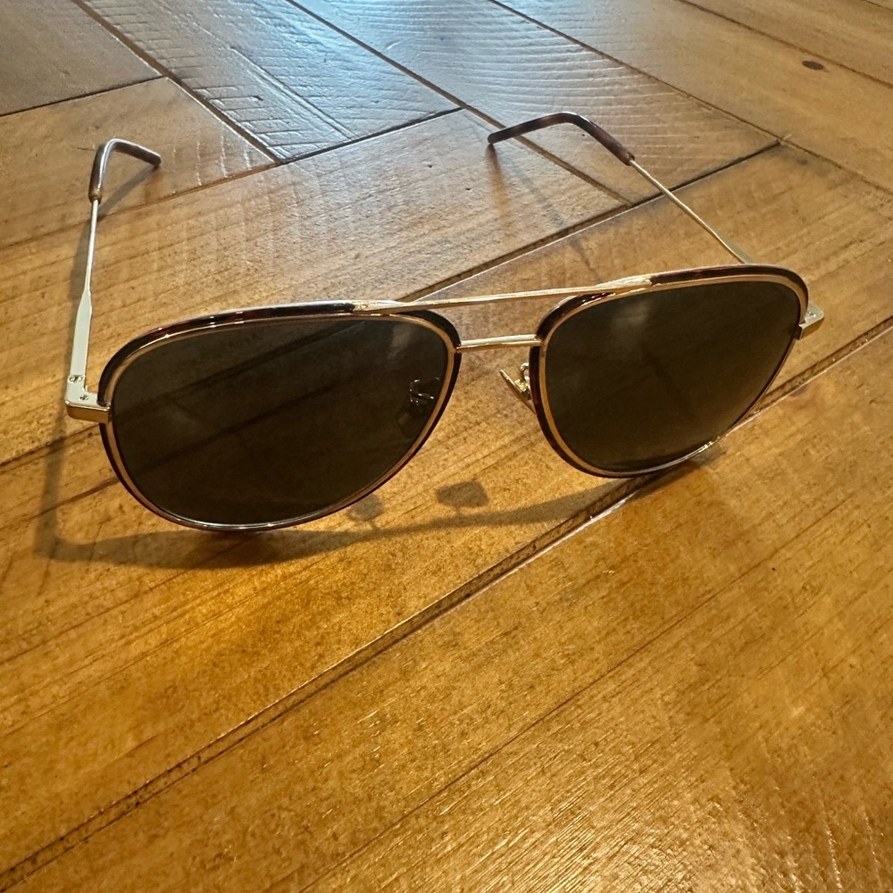 Yves Saint Laurent Silver Frame with Brown Trim Aviator Sunglasses